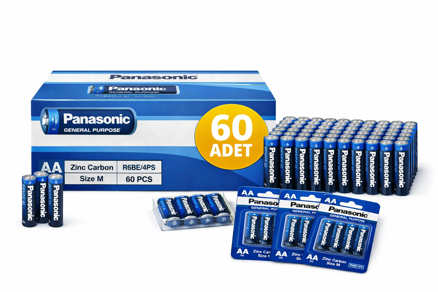 pana AA Kalem Pil Zinc Carbon R6 1.5V General Purpose 4lü 15Paket