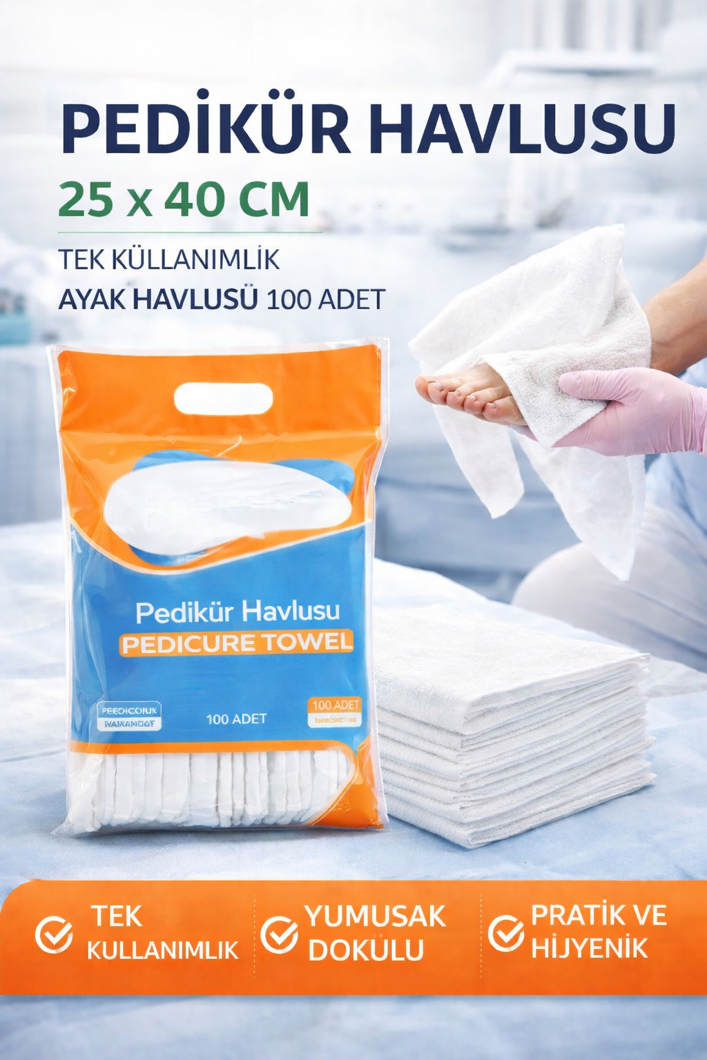Pedikür Havlusu 25 x 40 cm Tek Kullanımlık Ayak Havlusu 100 Adet