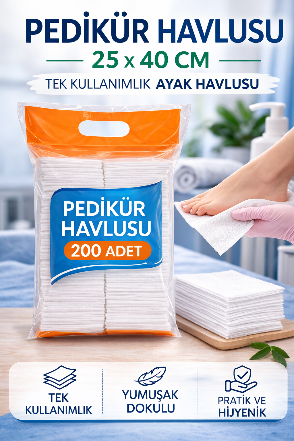 Pedikür Havlusu 25 x 40 cm Tek Kullanımlık Ayak Havlusu 200 Adet
