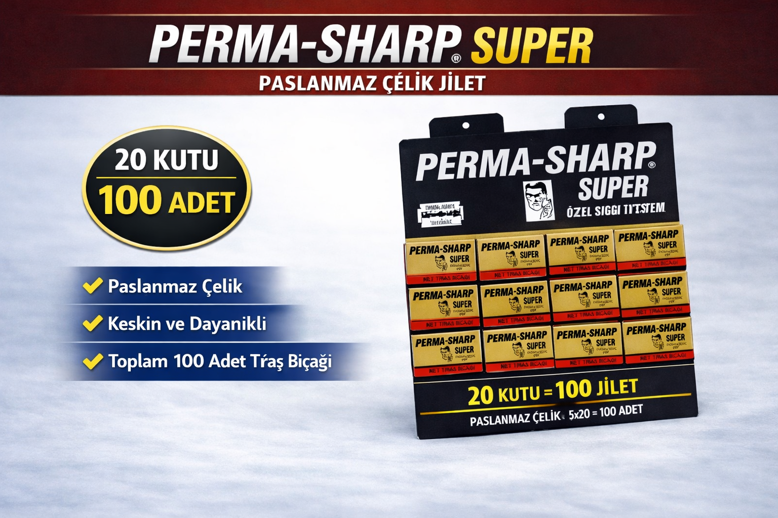 Perma-Sharp Super Paslanmaz Çelik Tıraş Bıçağı 5’li 20 Kutu