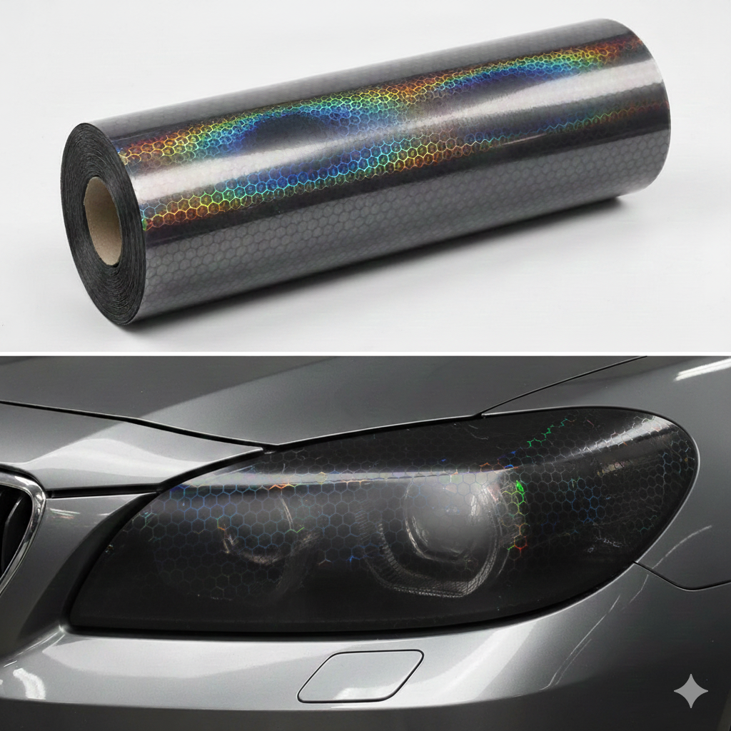 Petek Desenli 3D Colormatik Far Filmi Stop Folyosu 1mx30cm Koyu Siyah