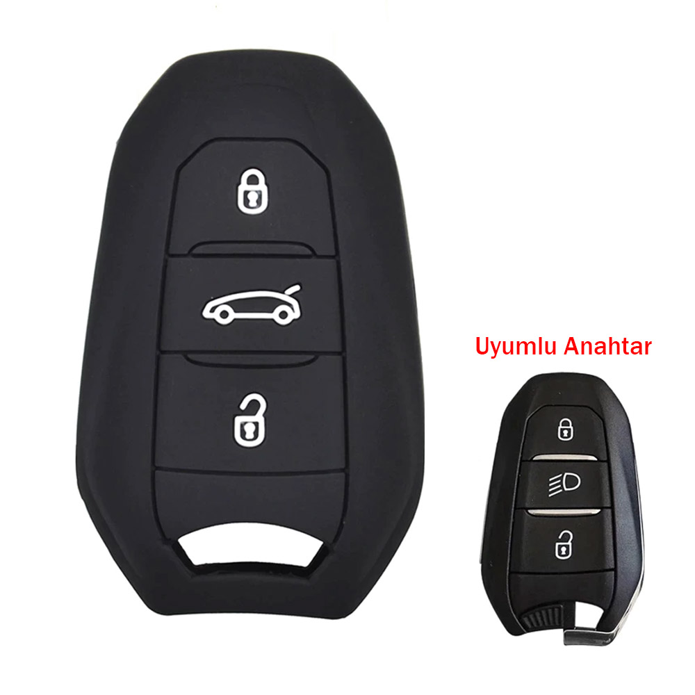 Peugeot 208 308 508 3008 5008 Uyumlu Silikon Oto Anahtar Kumanda Kabı Kılıf Siyah