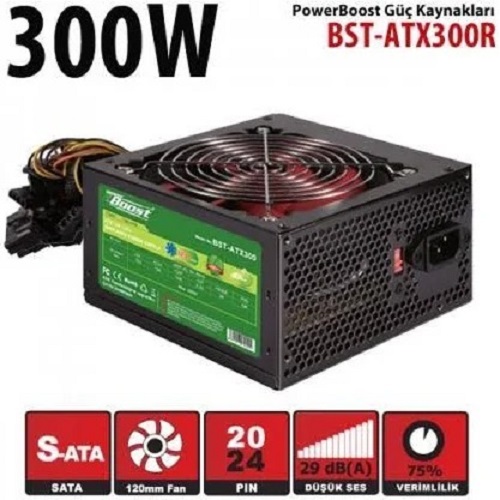 POWERBOOST BST-ATX300R 300W 12 Cm Kırmızı Fan Atx PSU RETAIL BOX (KUTULU)