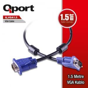 Qport QVga1.5 15 Pın Fıltrelı Vga Kablo 1.5Mt