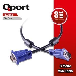 Qport QVga3 15Pın Fıltrelı 3Mt Vga Kablo