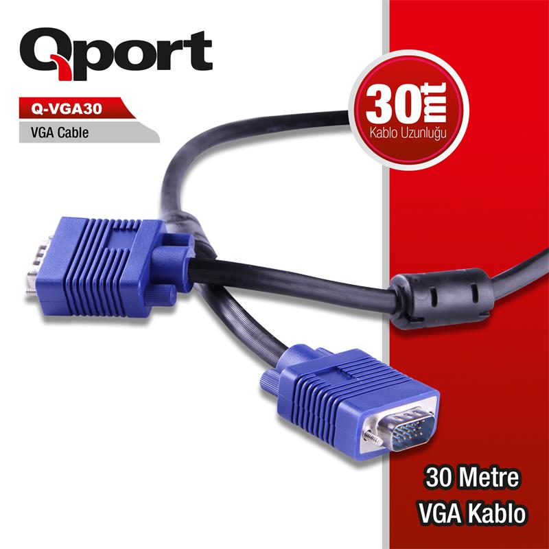 Qport QVga30 15Pın Fıtrelı 30Mt Vga Kablo