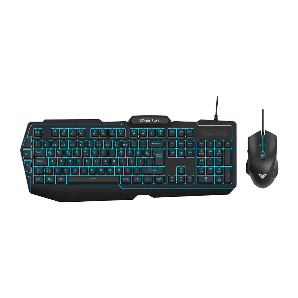 QUANTUM QG-Q6168, USB Kablolu, Türkçe Q, 3 Renk Backlight, Memran Tuşlar, Gaming Klavye Mouse Set (Siyah)