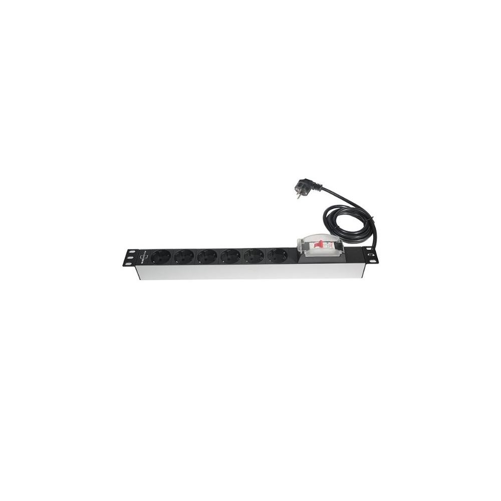 RACKSİS 6 SCHUKO SOKETLİ 1U-19''16A SİGORTALI, PLASTİK MONTAJ KULAKLI PDU