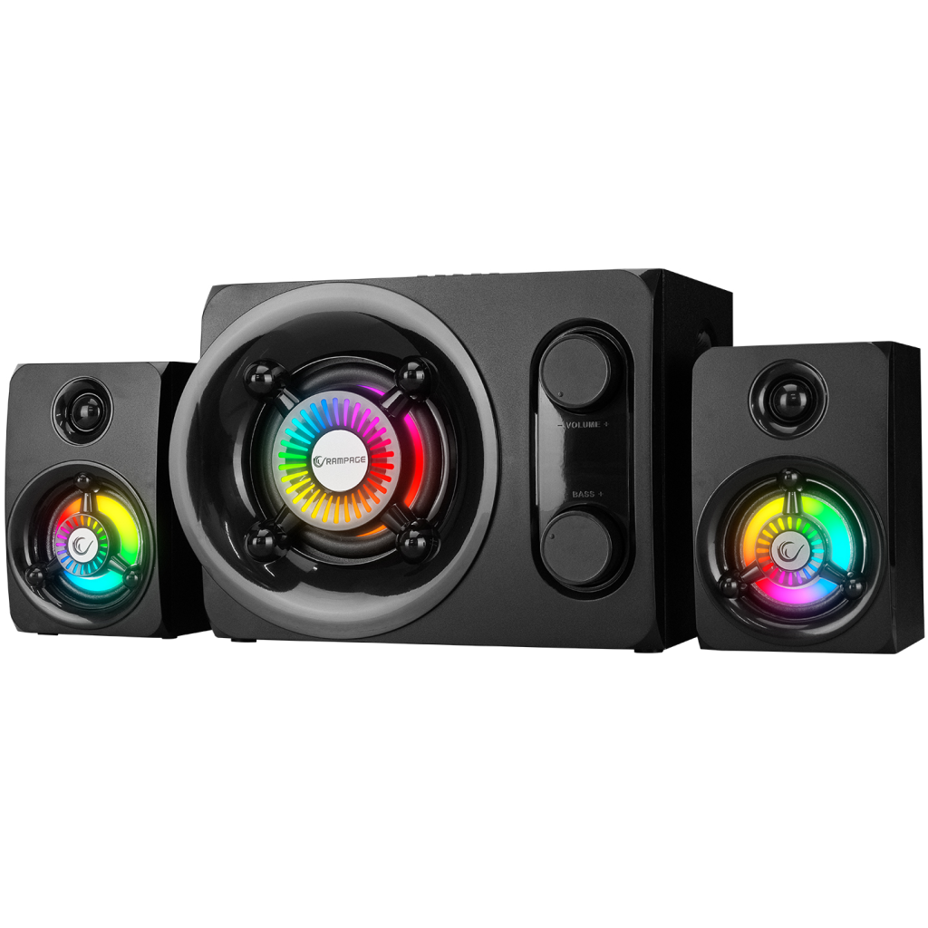 RAMPAGE RMS-G8,Antares, 25W, 2+1, Masaüstü, FM/BT/SD/USB, Rainbow Aydınlatma, Siyah Kasa, Speaker