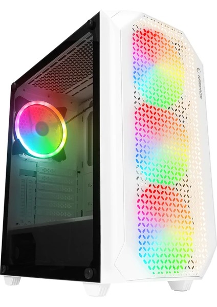 RAMPAGE ZUKO 600W 80+ Mesh Panel 4x RAINBOW 14CM FANLI GAMING ATX KASA BEYAZ