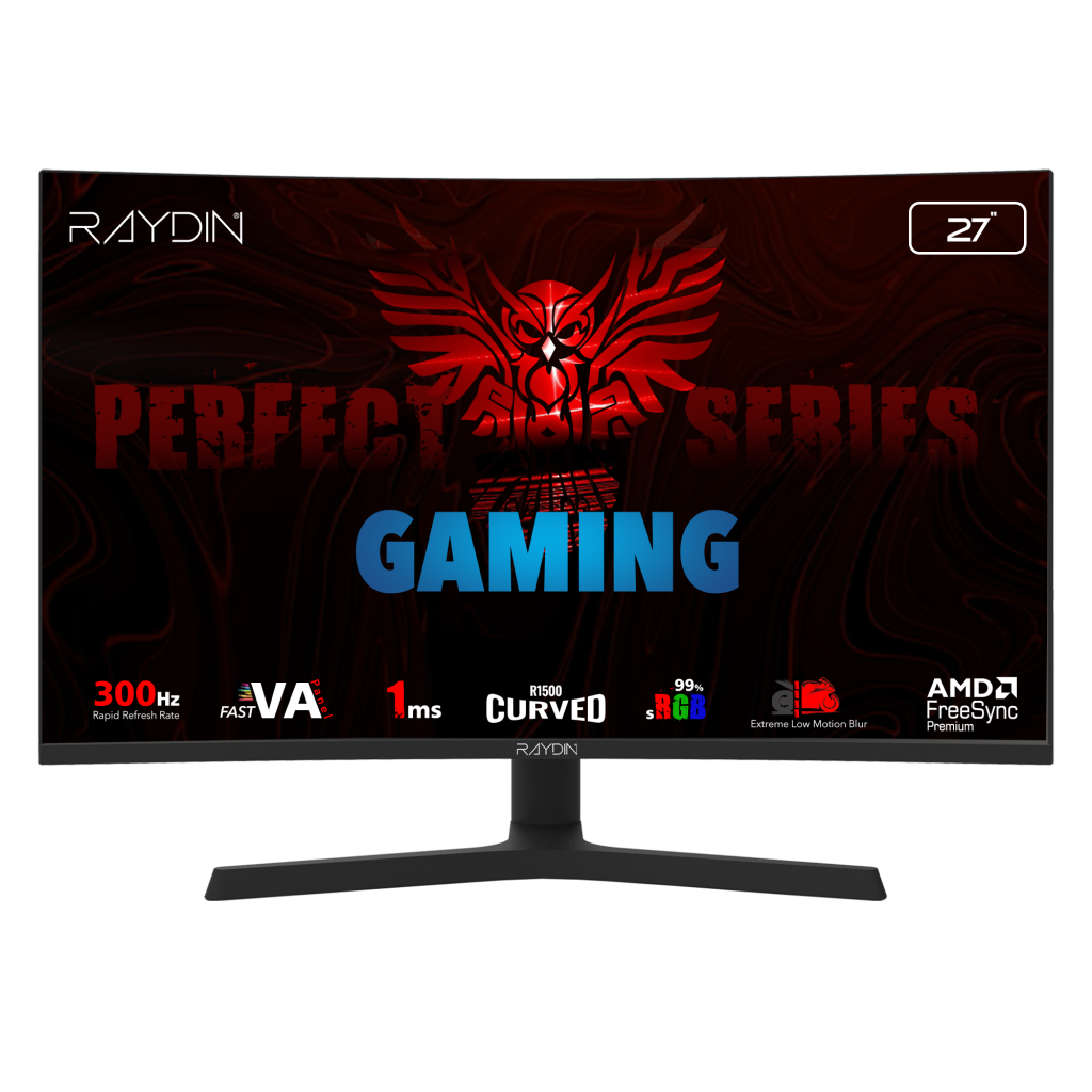 RAYDIN EG27RFA-300HZ, 27&amp;quot;, 1ms, 300Hz, Full HD, 2xHDMI, DP, Hoparlör, VA LED, R1500 Curved, Yükseklik Ayarlı Ayak, Frameless, FreeSync Gaming Monitör