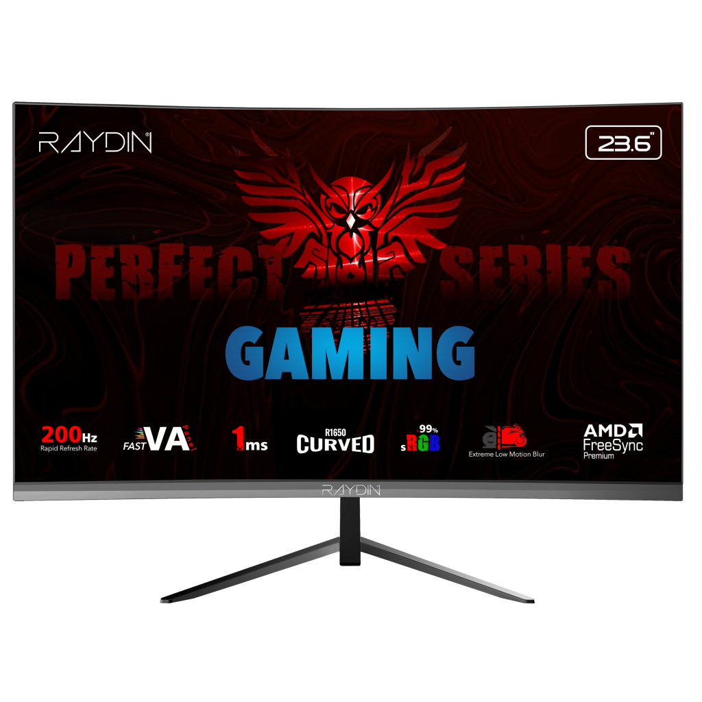 RAYDIN MM24RFA-200HZ, 23.6&amp;quot;, 1ms, 200Hz, Full HD, HDMI, DP, Hoparlör, VA LED, R1650 Curved, Frameless, FreeSync Gaming Monitör