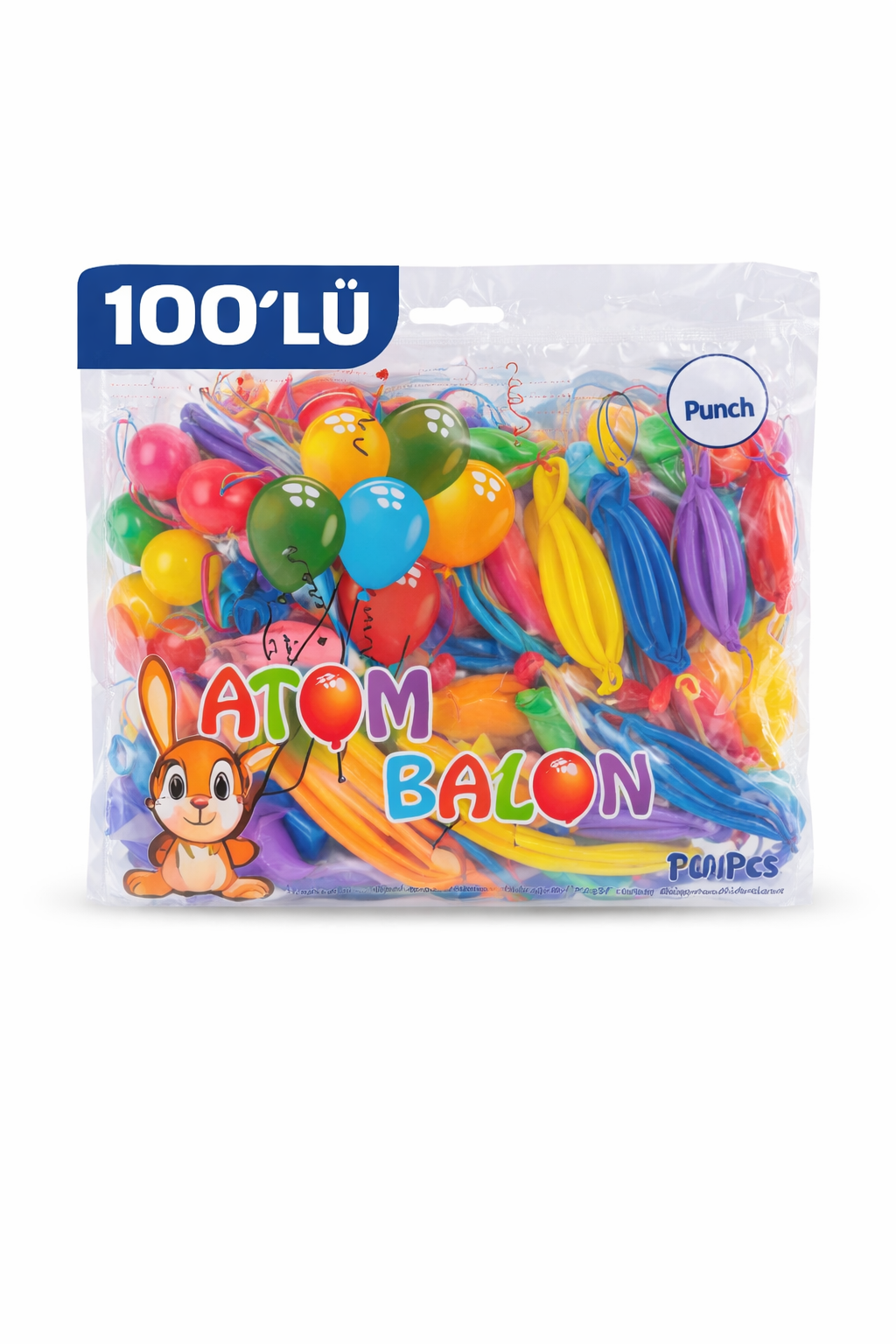 Renkli Atom Balon Punch Balon Lastik İpli Parti Balonu 100 ADET