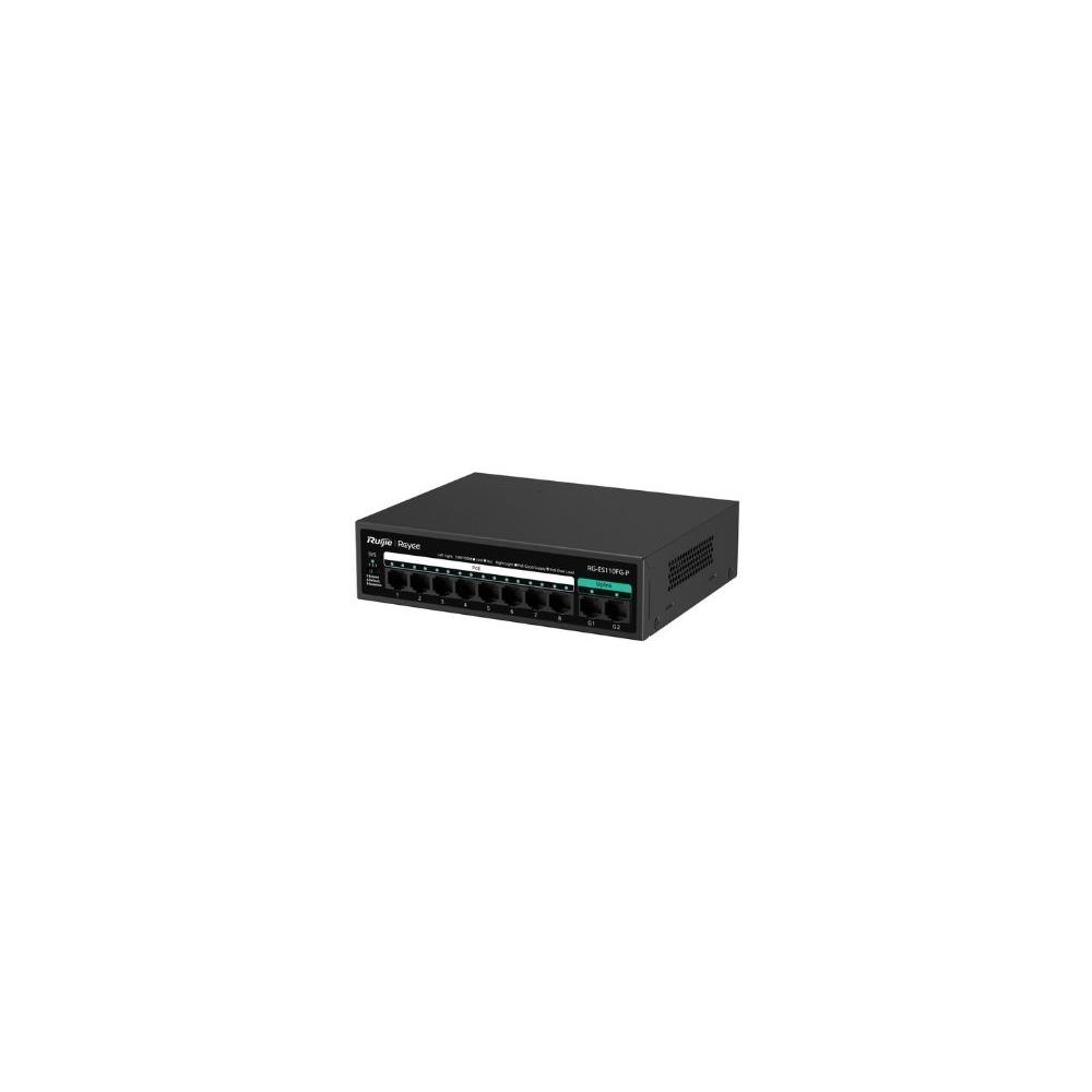 REYEE RG-ES110FG-P 10 PORT 10/100 FAST ETHERNET, TAK ÇALIŞTIR SWITCH, 2 GIGABIT UPLINK, 8 PORT POE+ (110W)