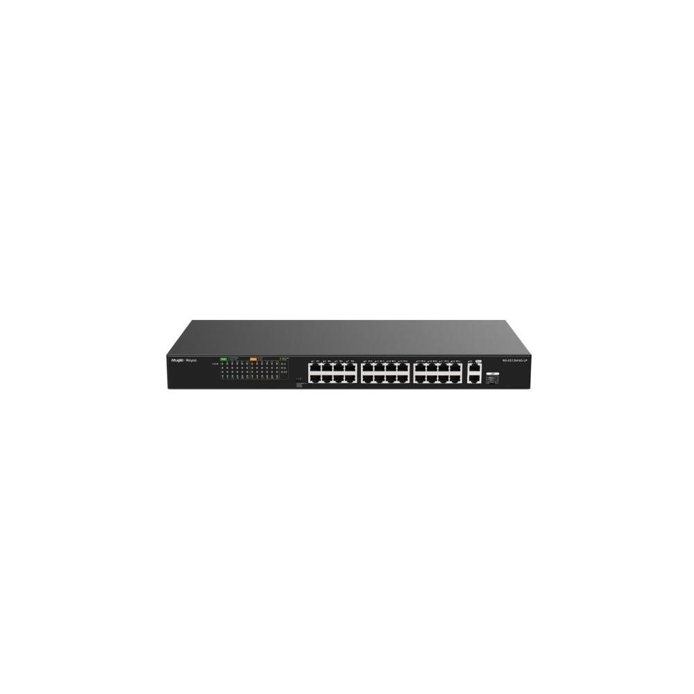 REYEE RG-ES126FGS-LP 26 PORTLU, 10/100 FAST ETHERNET, TAK ÇALIŞTIR SWITCH, 2 GIGABIT UPLINK, 1 GIGABIT COMBO, 24 PORT POE+ (180W)