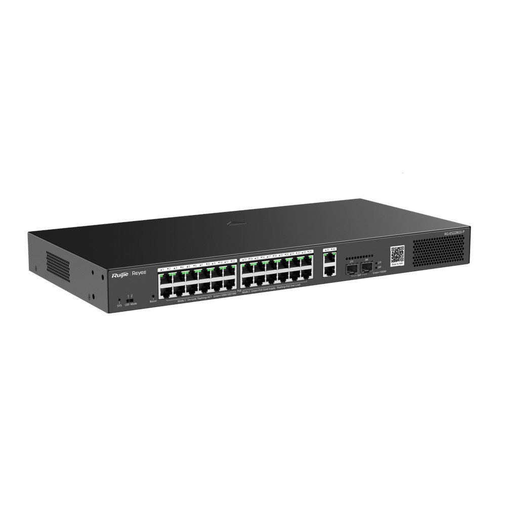 REYEE RG-ES228GS-P 28 PORT 10/100/1000 GIGABIT, YÖNETİLEBİLİR SWITCH, 2 SFP, 2 GIGABIT RJ45 UPLINK, 24 PORT POE+ (370W)