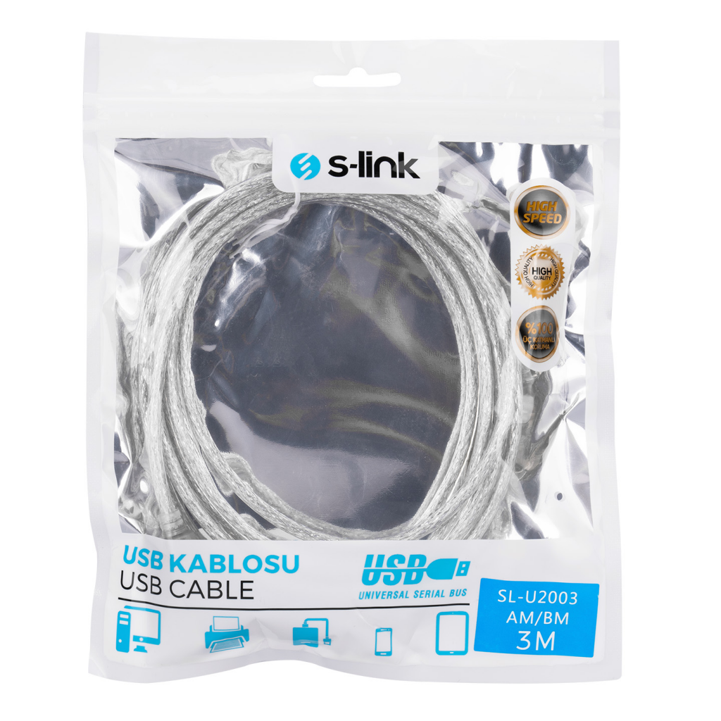 S-LINK SL-U2003, USB Yazıcı Kablosu, 3 Metre