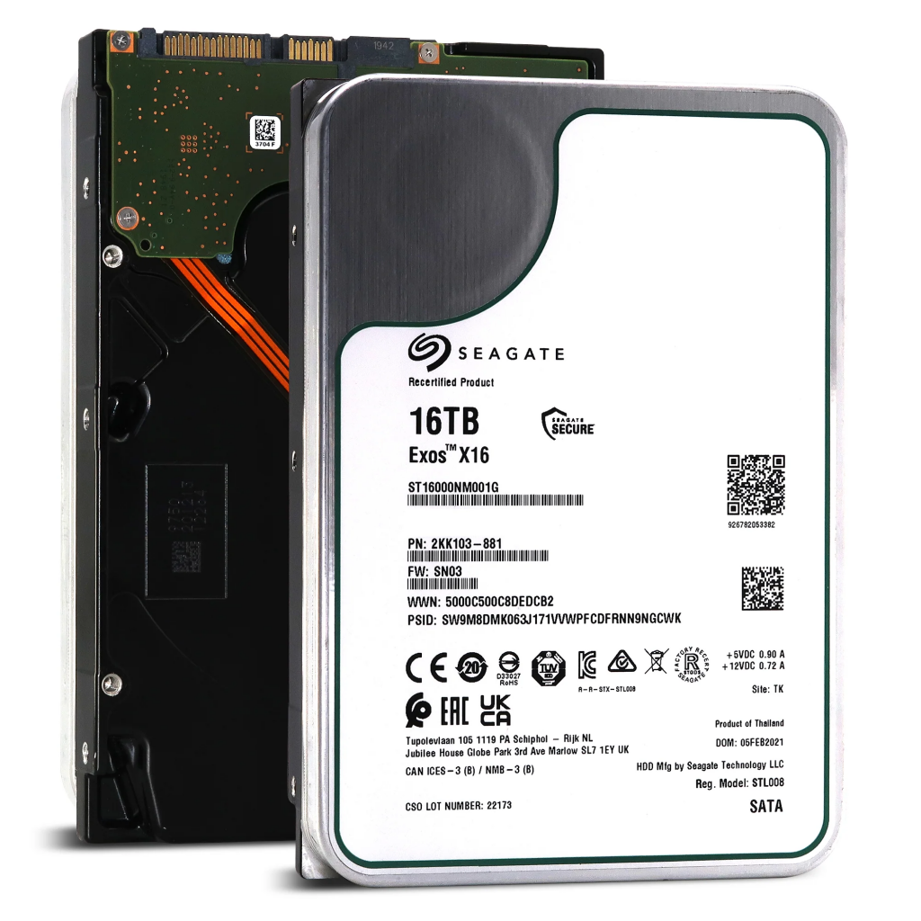 SEAGATE EXOS X16, ST16000NM001G, 3.5", 16TB, 256Mb, 7200 Rpm, 7/24 Enterprise, DATA CENTER-GÜVENLİK-NAS-SERVER, HDD