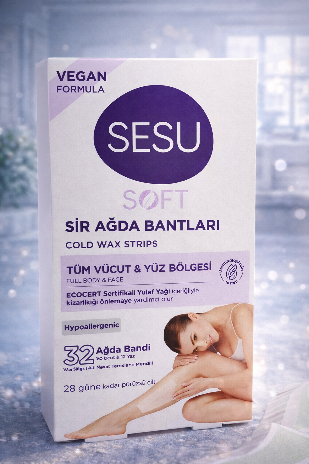 Sesu Soft Sir Ağda Bantları 32 Adet Vegan Formula Tüm Vücut ve Yüz İçin Soğuk Ağda Bandı