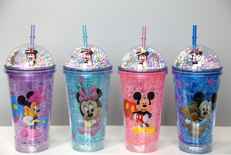 Sevimli Mickey Mouse Pipetli Işıklı Boncuklu Suluk Bardak 400 Ml