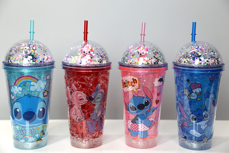 Sevimli Stitch Pipetli Işıklı Pullu Suluk Bardak 400 Ml