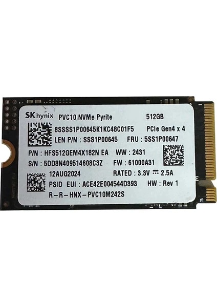 SK Hynix PVC10 2242 512GB M2 NVME GEN4 5100/2200MB/s SSD (Kutusuz)