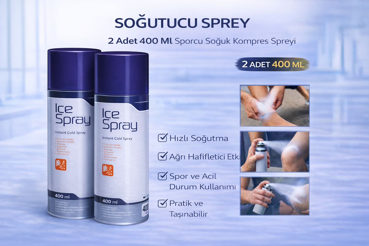 Soğutucu Sprey 400 Ml 2 Adet Sporcu Soğuk Kompres Spreyi