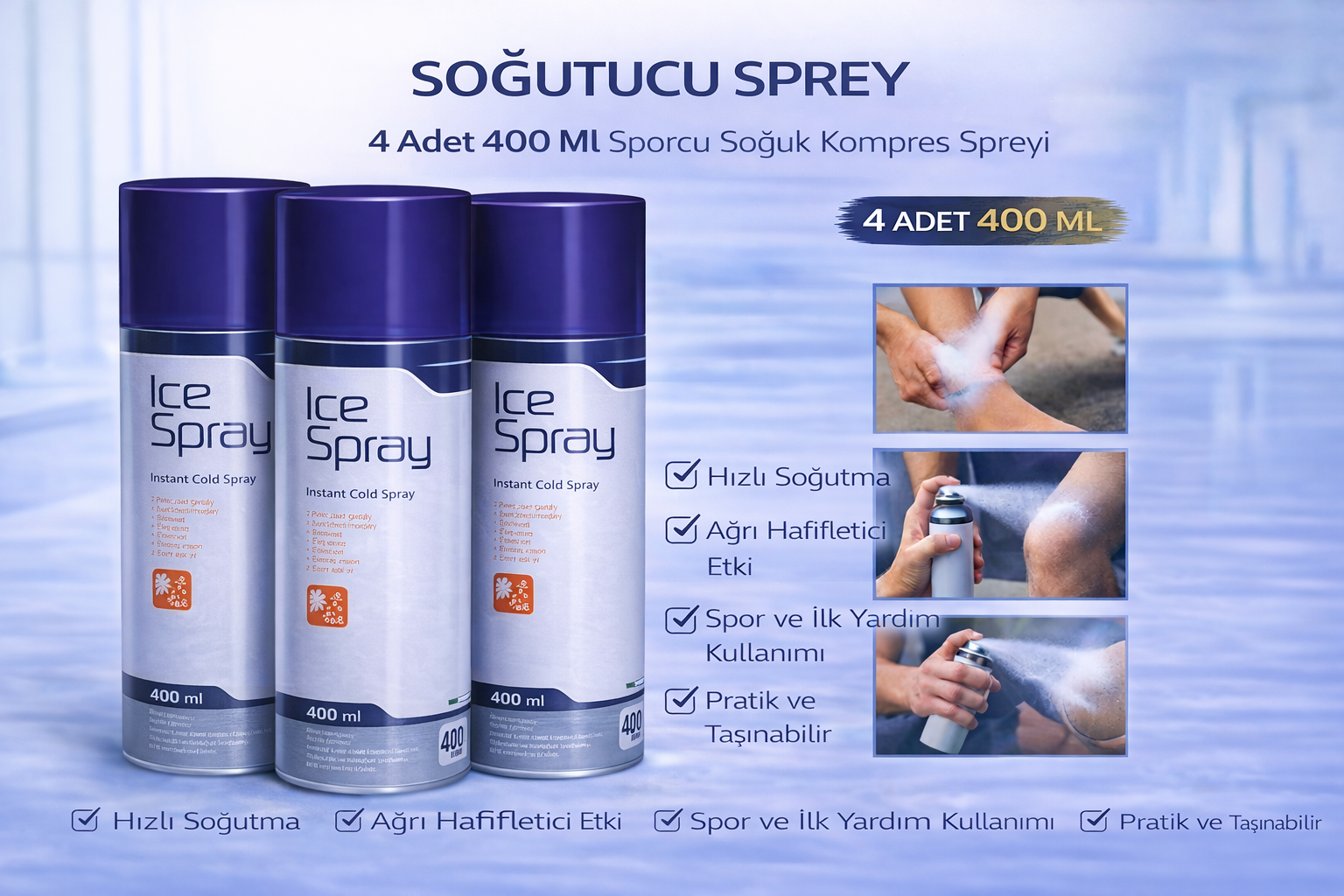 Soğutucu Sprey 400 Ml 4 Adet Sporcu Soğuk Kompres Spreyi