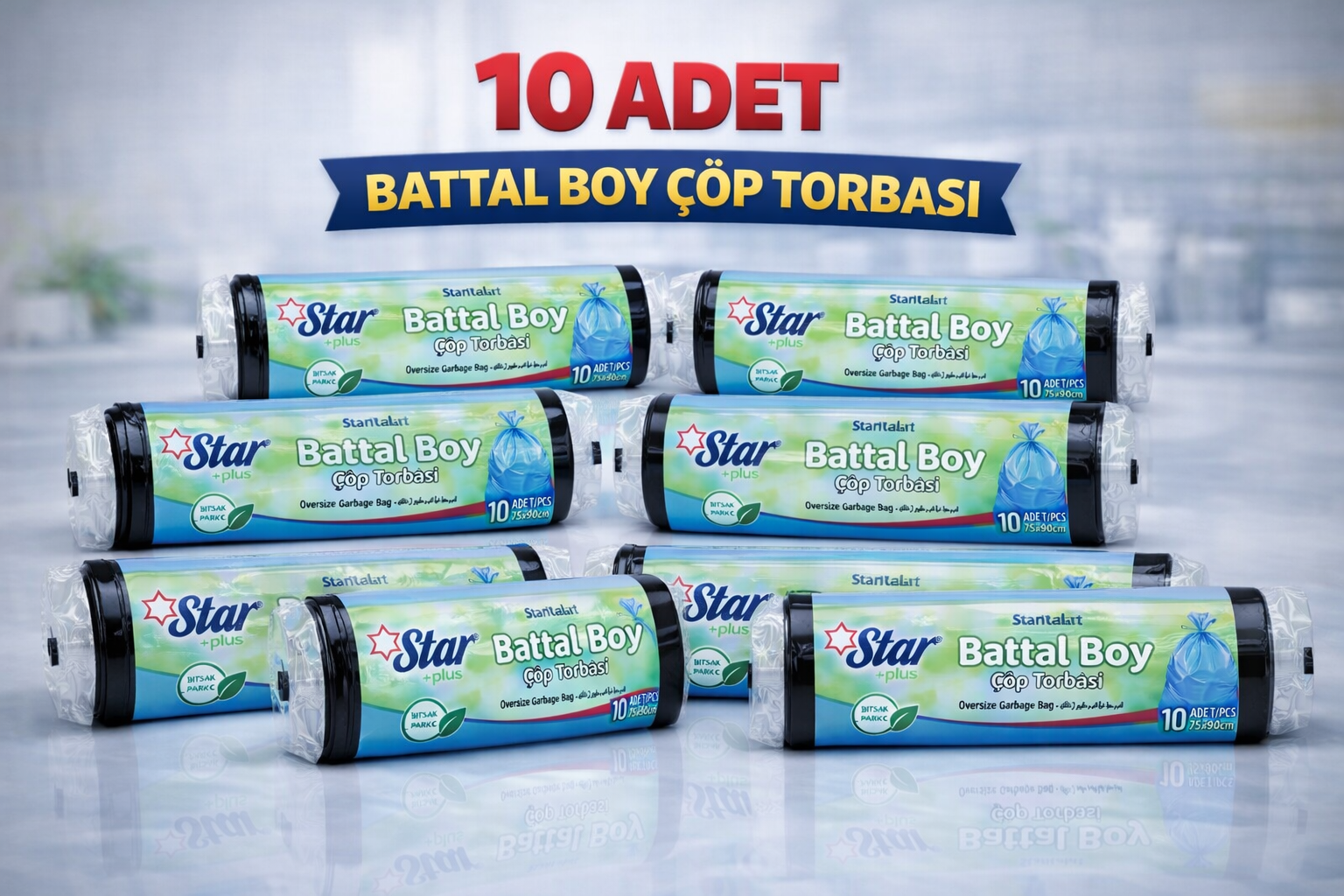 Star Plus Standart Battal Boy Atık Poşeti 75x90 cm 10lu Dayanıklı Büyük Boy Atık Torbası 10 Adet