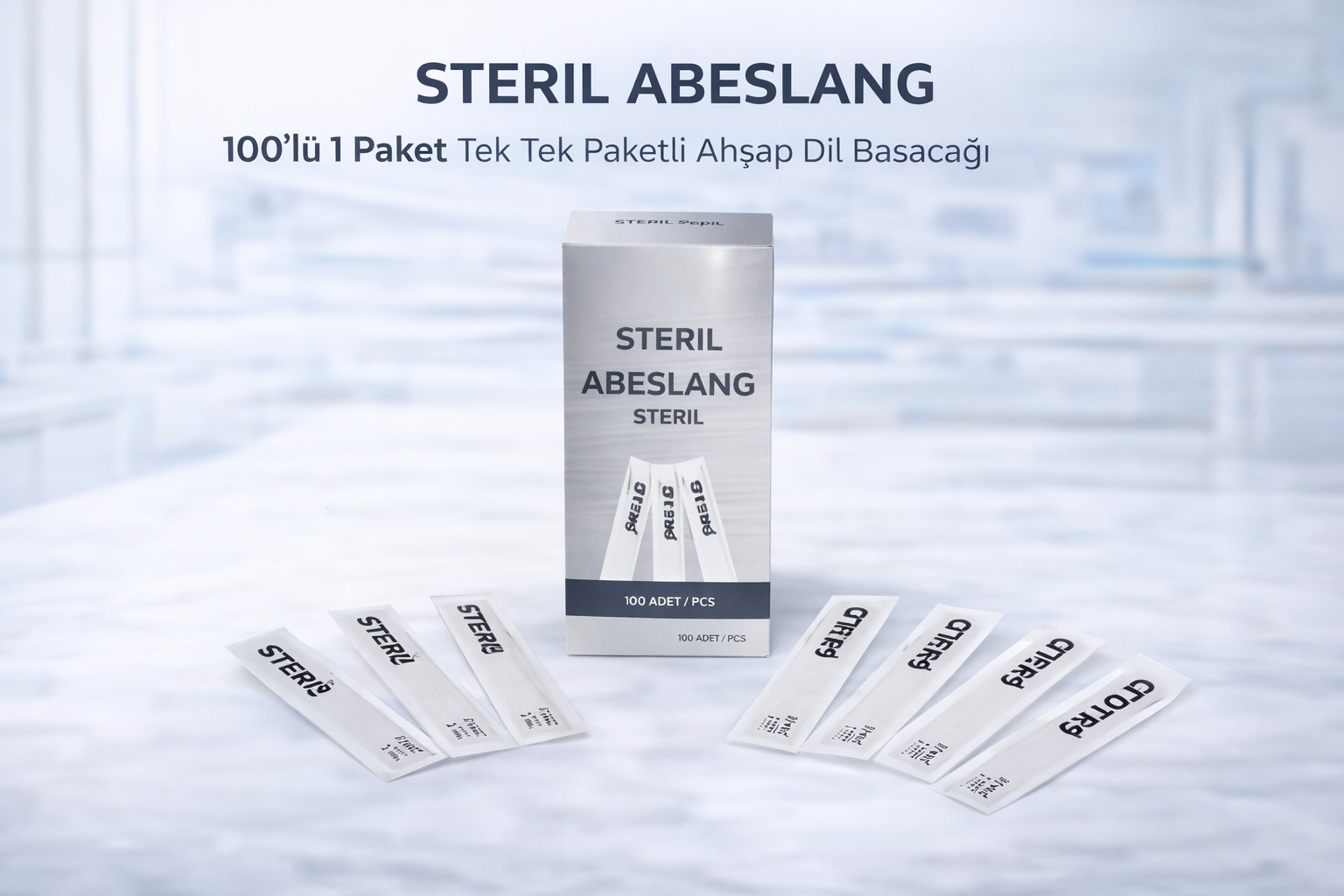 Steril Abeslang 100'lü 1 Paket Tek Tek Paketli Ahşap Dil Basacağı Medikal Spatula