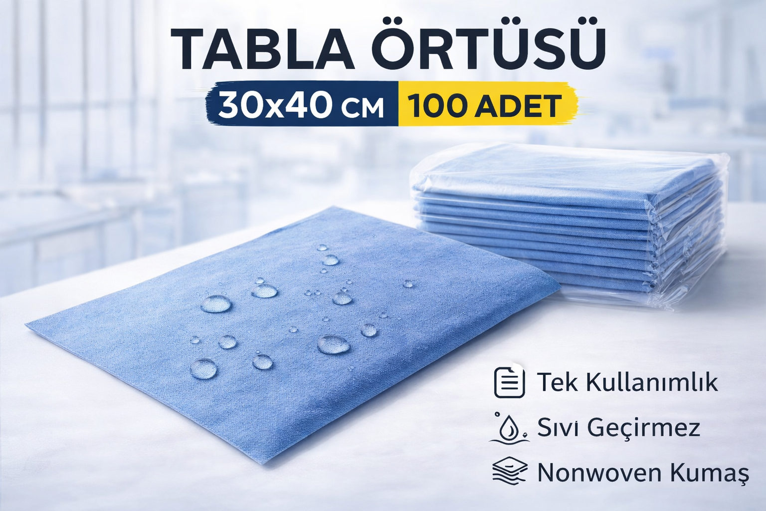 Tabla Örtüsü 30x40 Cm 100 Adet Tek Kullanımlık Sıvı Geçirmez Nonwoven Örtü