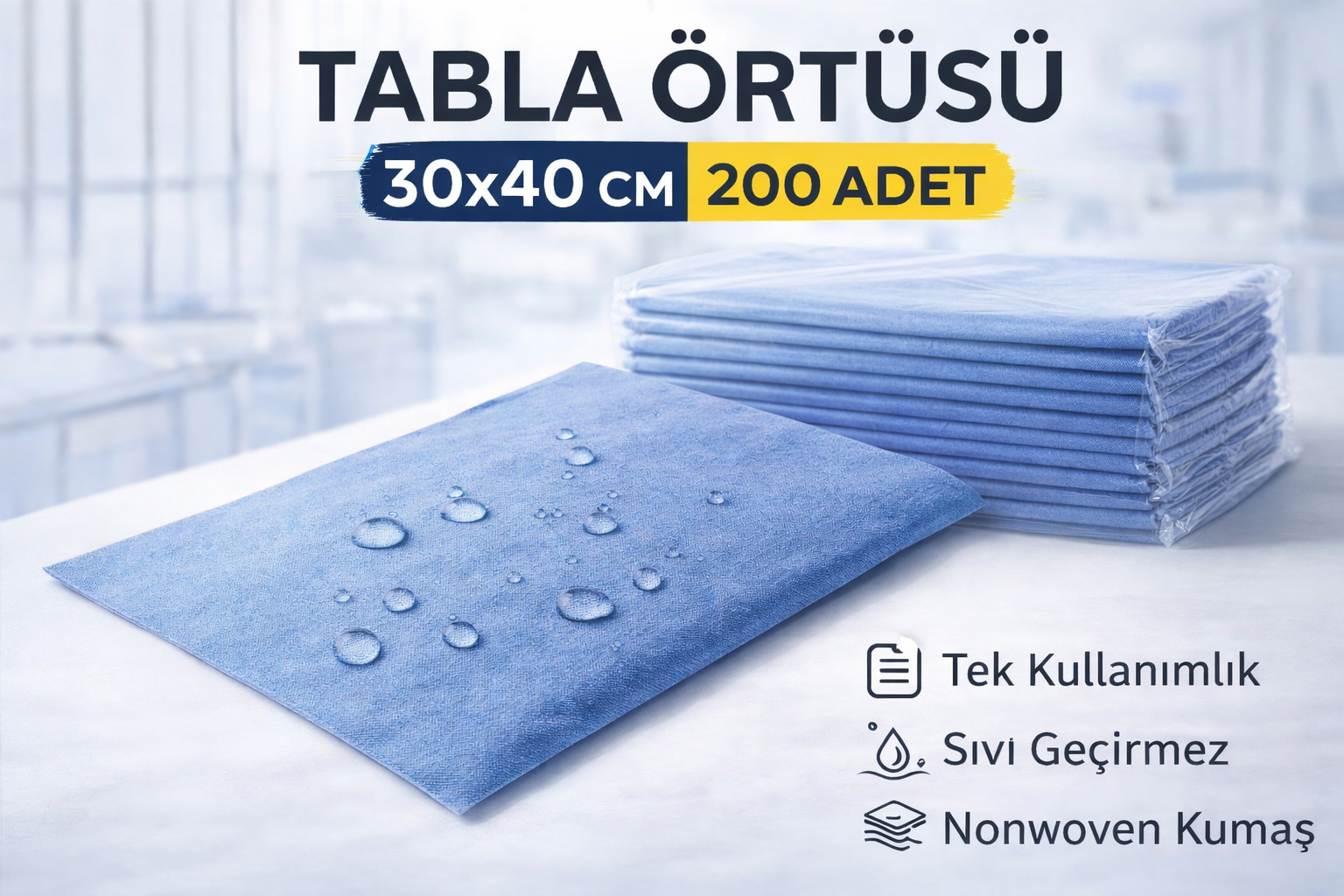 Tabla Örtüsü 30x40 Cm 200 Adet Tek Kullanımlık Sıvı Geçirmez Nonwoven Örtü
