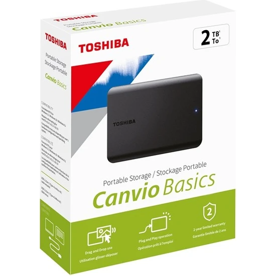 TOSHIBA 2.5 CANVIO BASIC 2TB USB 3.2 GEN1 HARICI HARDDISK SİYAH HDTB520EK3AA