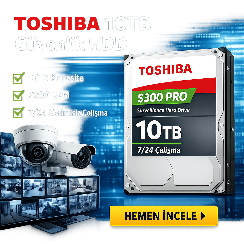 TOSHIBA 3.5 S300 PRO 10TB 7200RPM 512MB SATA3 Güvenlik HDD MD10ADA10TV (7/24 Çalışma)