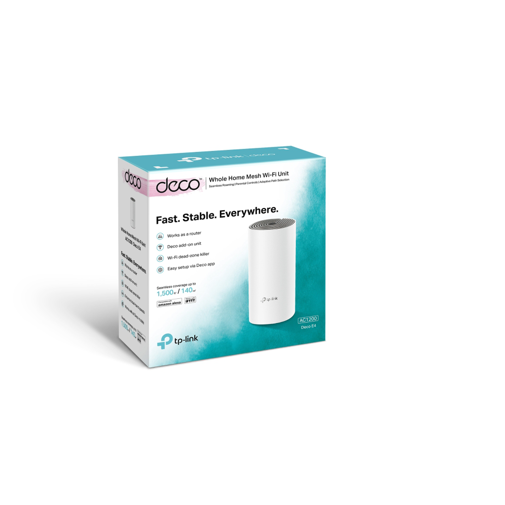 TP-LINK DECO-E4, AC1200, Tekli Mesh, 1200Mbps, Dual Band, 2Port Megabit Lan, 140m2 Çekim Alanı, Router, Geniş Alan İnternet Ağı Sağlayıcısı