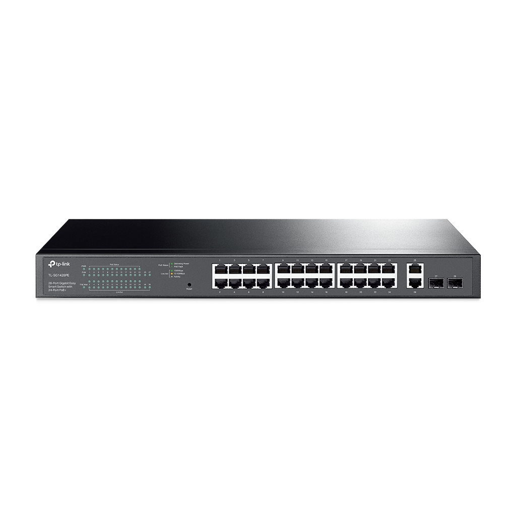 TP-LINK SG1428PE, 28 Port, Gigabit, PoE+ 250W, 2 Port Gigabit SFP, Rackmount, Yönetilebilir, Switch