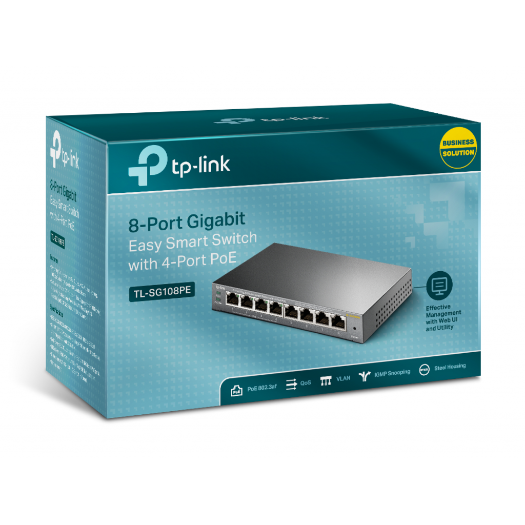 TP-LINK TL-SG108PE, 8 Port, GigaBit, 4 Port PoE 64W, Easy Smart, Yönetilebilir, Metal Kasa, Masaüstü Switch