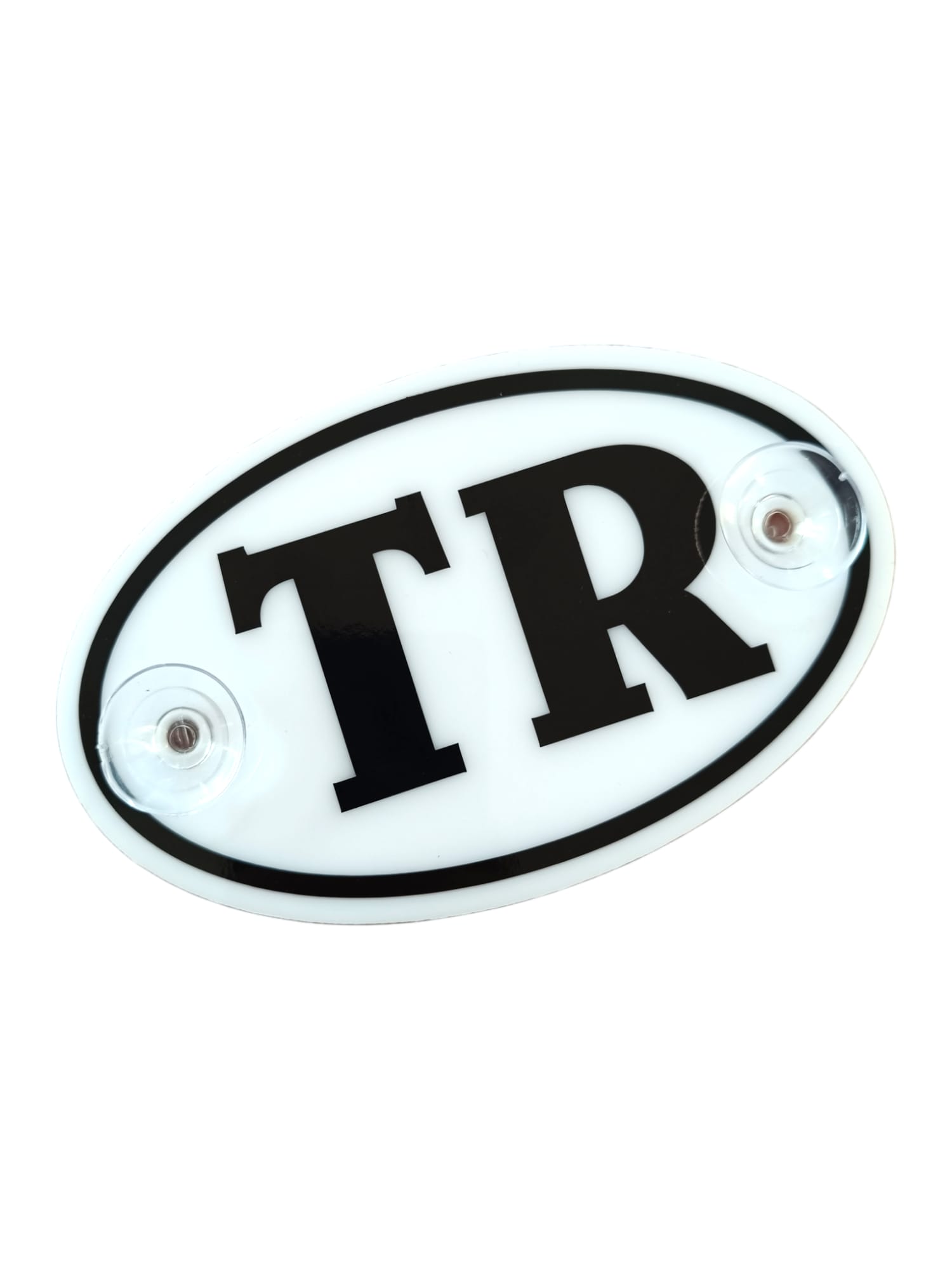 TR Plaka Oval Vantuzlu Pleksi Cam Süsü Beyaz 13x8cm