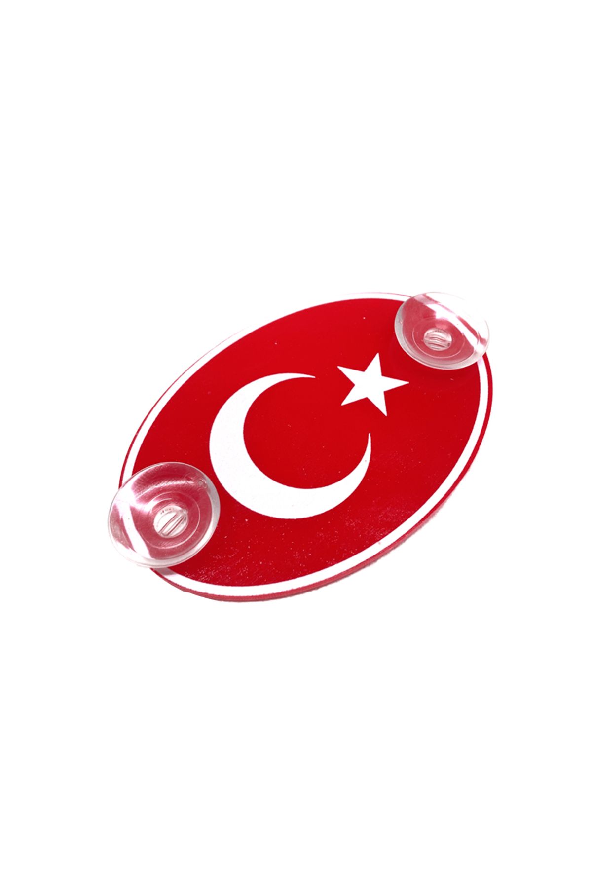 Türkiye Bayraklı Kırmızı Oval Vantuzlu Pleksi Cam Süsü Beyaz 13x8cm