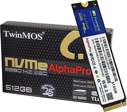 TwinMOS ALPHA PRO 512GB PCIE NVME M.2 3600/3250 3DNAND SSD NVME512GB2280AP