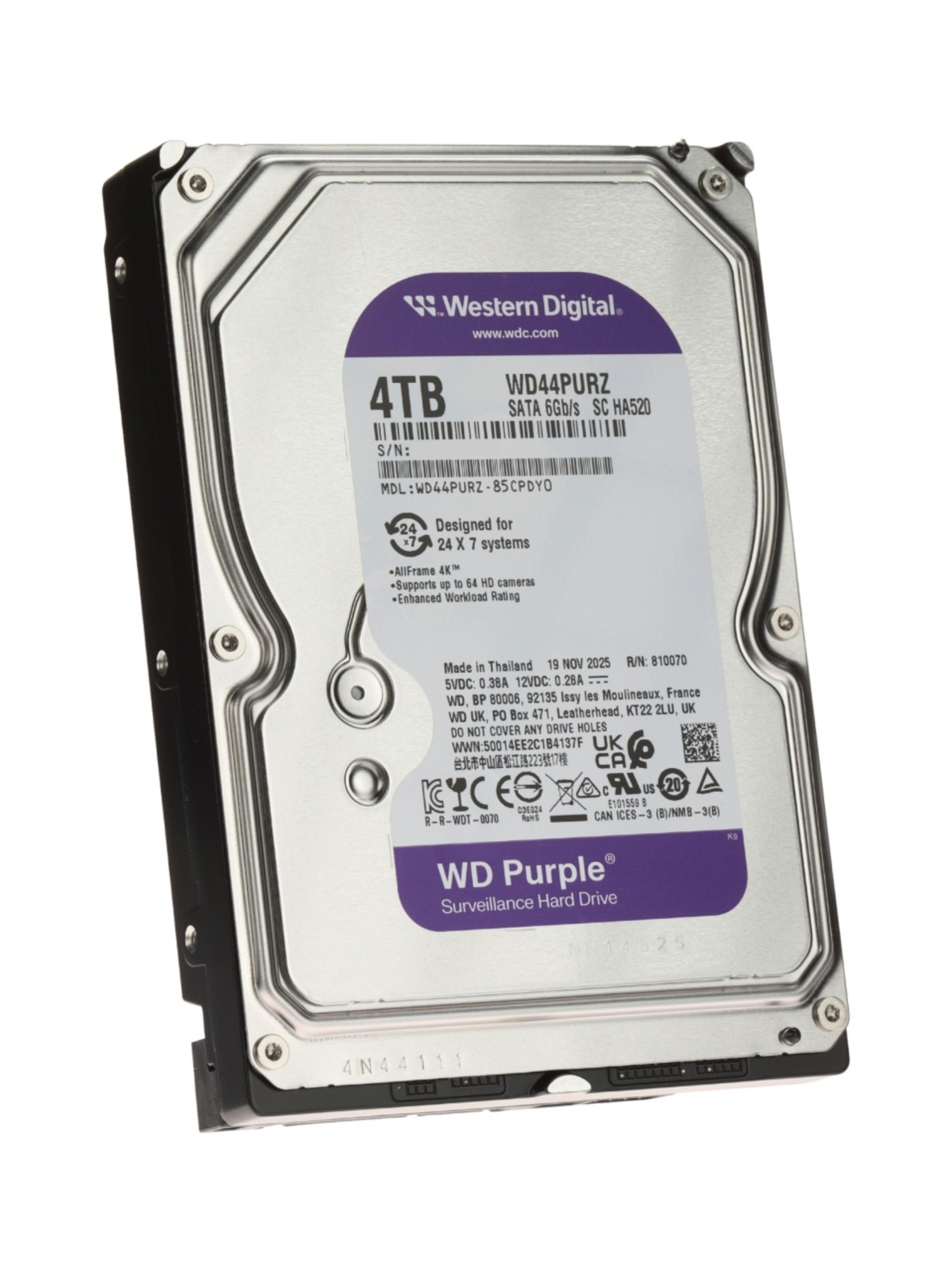WD 3.5 PURPLE 4TB 5400RPM 256MB SATA3 Güvenlik HDD WD44PURZ (7/24)