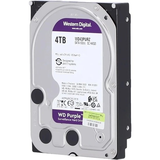 WD 3.5 PURPLE 4TB 5400RPM 256MB SATA3 Güvenlik HDD WD43PURZ (7/24) Wd TR Disty Garantili