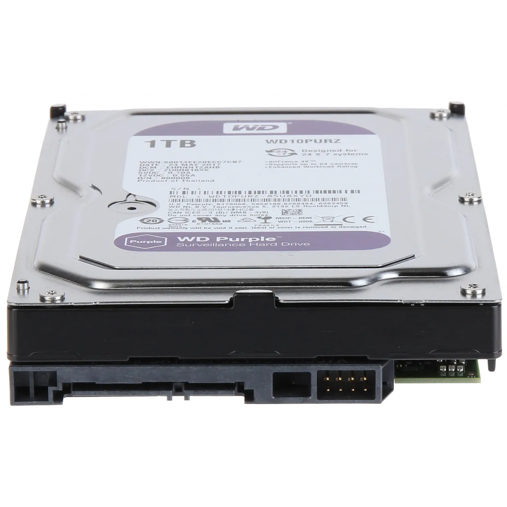 WD PURPLE, WD10PURZ, 3.5" 1TB, 64Mb, 5400 Rpm, 7/24 Güvenlik, HDD
