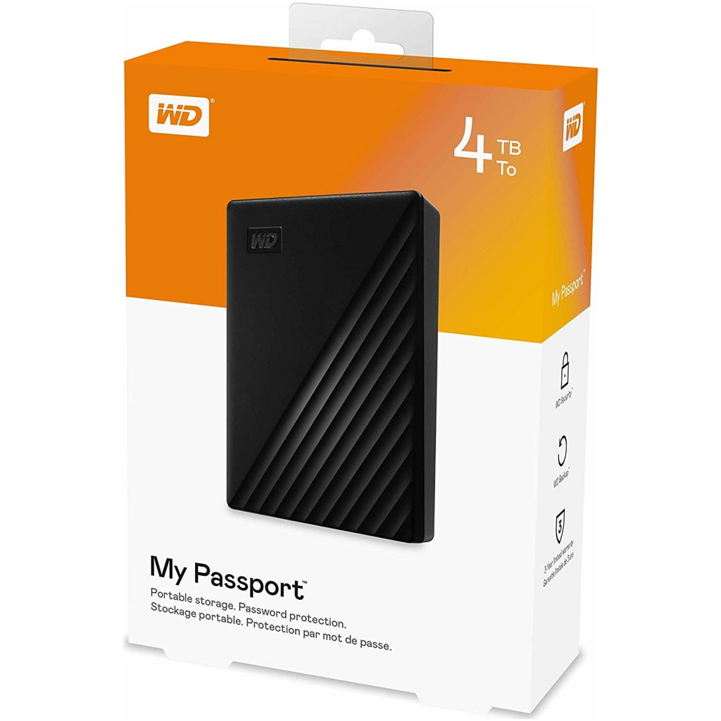 WD WDBPKJ0040BBK-WESN, MyPassport 4TB 2,5" USB3.2, Taşınabilir, Harici HDD, Siyah, (Türkiye Distribütörü Garantili)