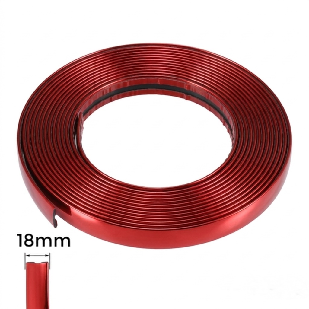 Yapışkanlı Nikelaj Şerit Bant Dekoratif Çıta 18mm 5 Metre Parlak Kırmızı