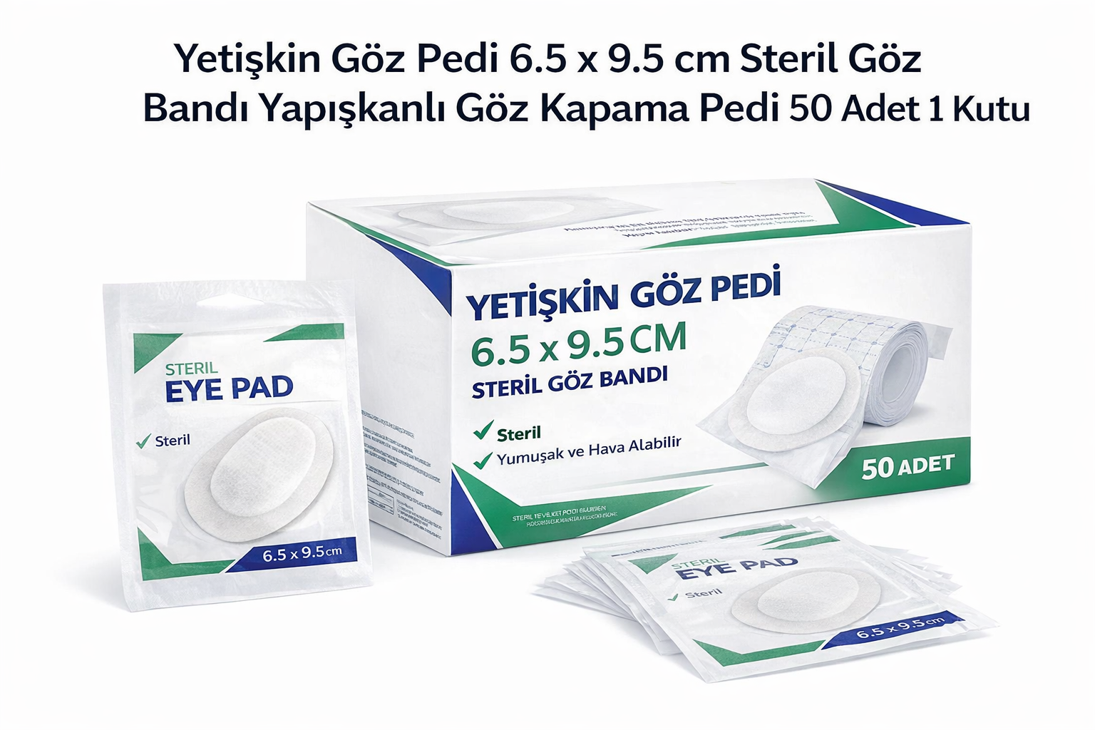Yetişkin Göz Pedi 6.5 x 9.5 cm Steril Göz Bandı Yapışkanlı Göz Kapama Pedi 50 Adet 1 Kutu