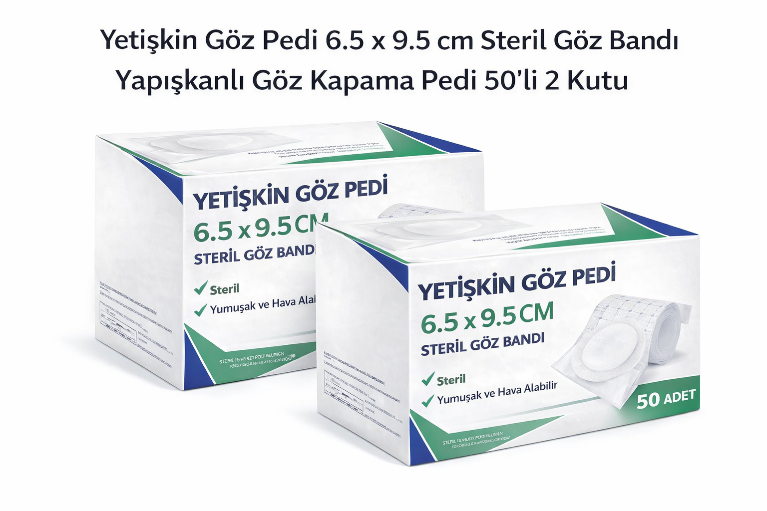 Yetişkin Göz Pedi 6.5 x 9.5 cm Steril Yapışkanlı Göz Bandı 50'li 2 Kutu Göz Kapama Pedi