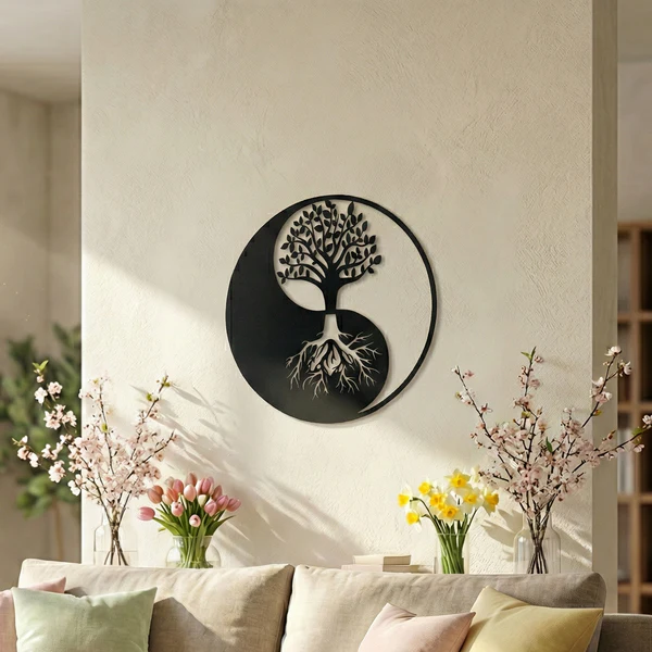 Yin Yang Hayat Ağacı Duvar Tablosu MDF Lazer Kesim Modern Spiritüel Duvar Süsü