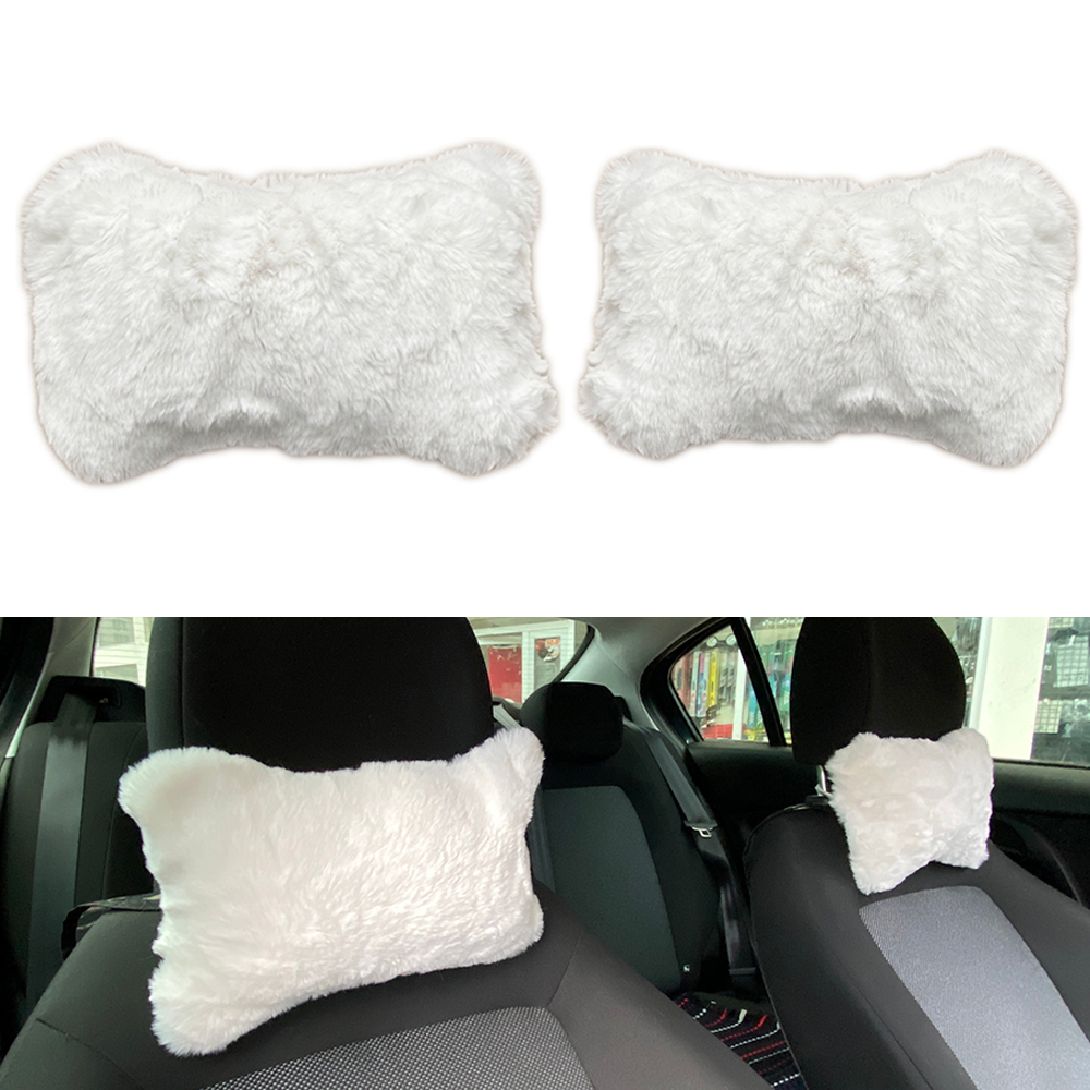 Yumuşak Peluşlu Ortopedik Araba Seyahat Boyun Yastığı 2'li Beyaz