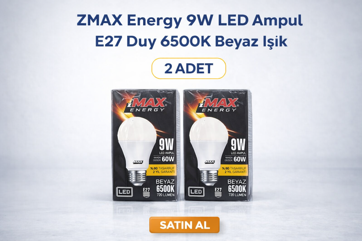 ZMAX Energy 9W LED Ampul E27 Duy 6500K Beyaz Işık 720 Lümen 60W Eşdeğer Enerji Tasarruflu 2 Adet